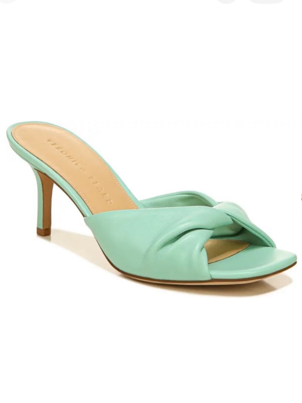 Veronica Beard Melli Twist Slide Leather Sandal Oceanfront Mint Green Sz 7M NIB